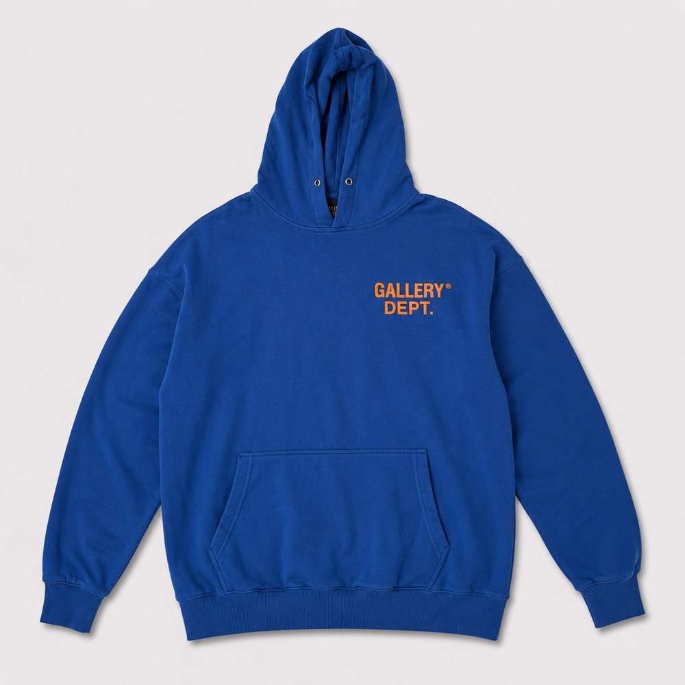 Gallery Dept Hoodie Blue Orange Logo Pullover Made USA Men's Large Hollywood
